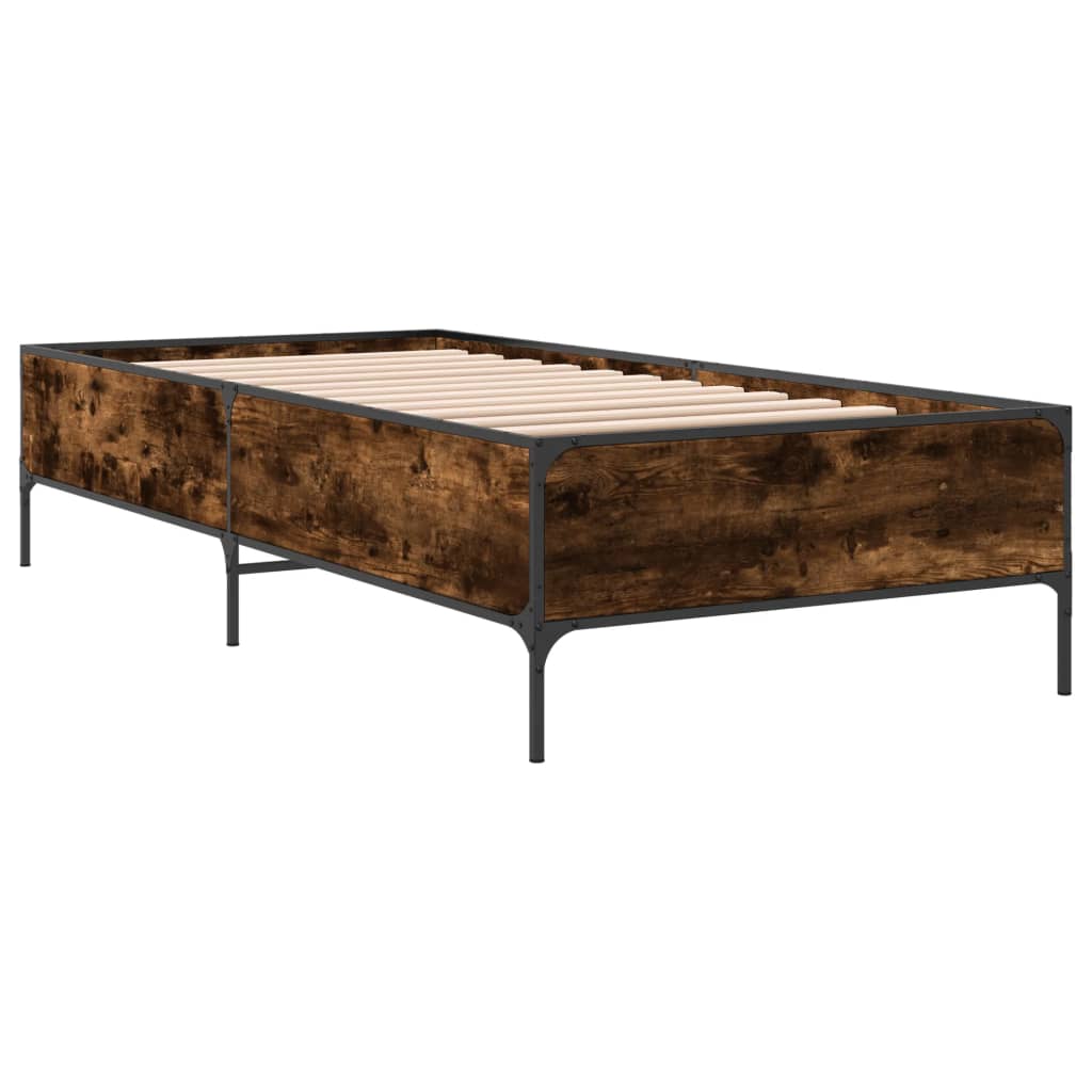sengeramme 75x190 cm konstrueret træ og metal røget eg