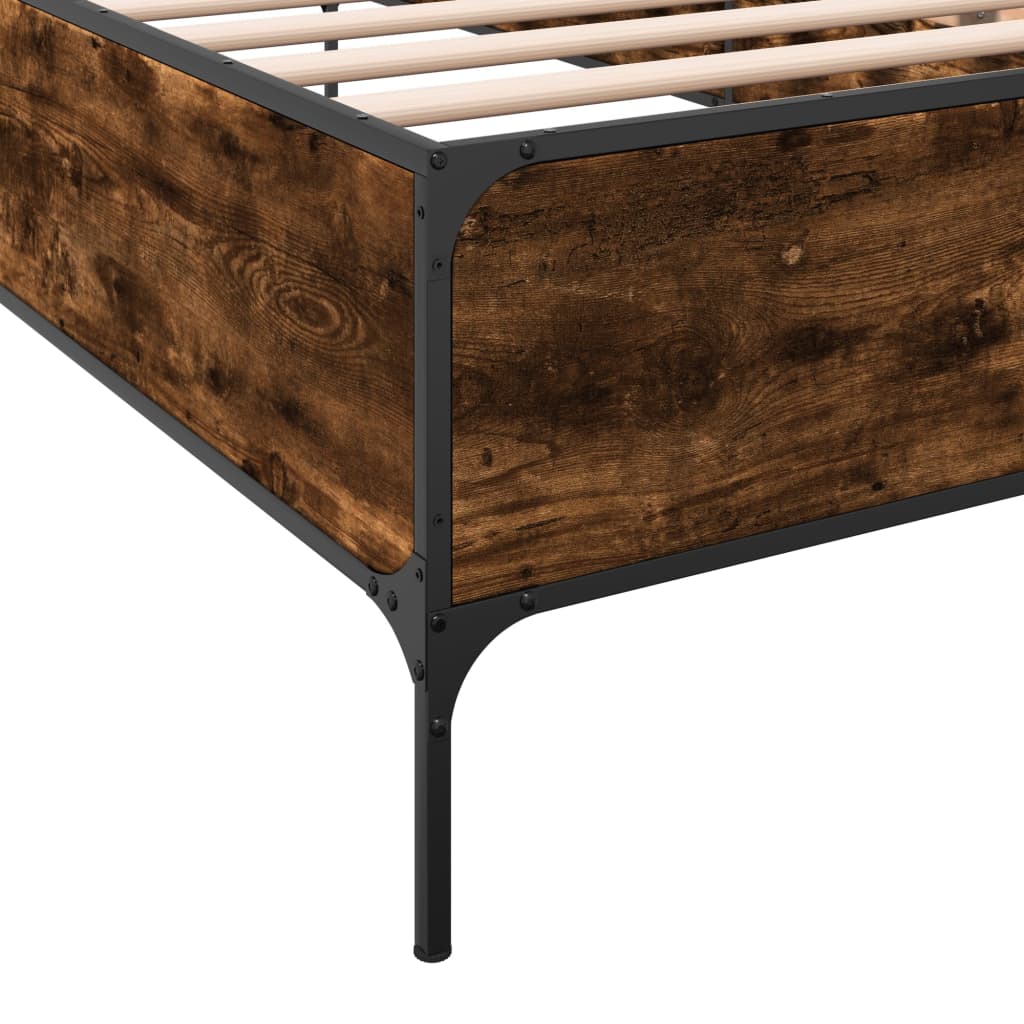 sengeramme 75x190 cm konstrueret træ og metal røget eg