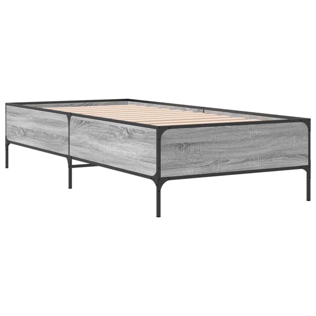 sengeramme 75x190 cm konstrueret træ og metal grå sonoma-eg