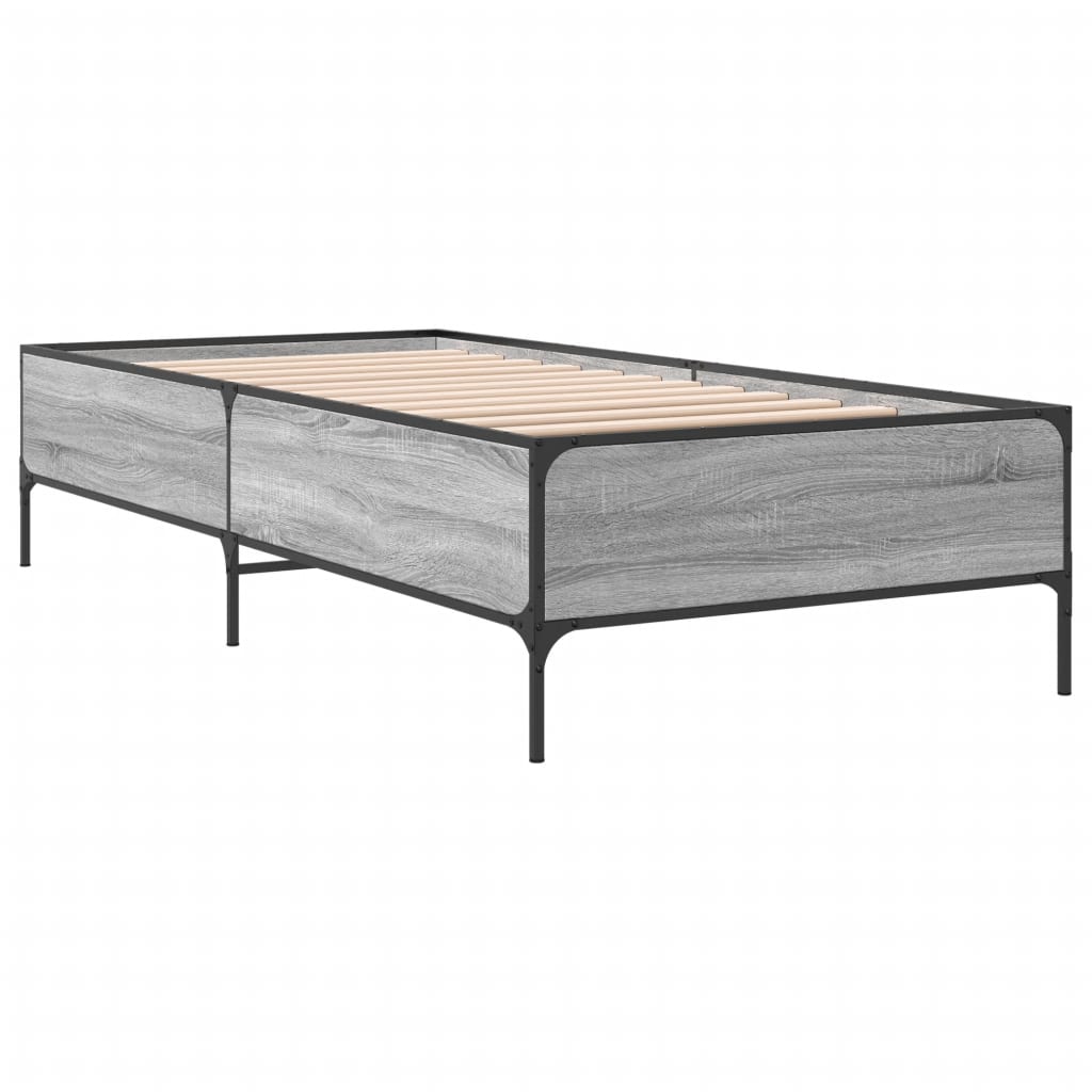 sengeramme 75x190 cm konstrueret træ og metal grå sonoma-eg