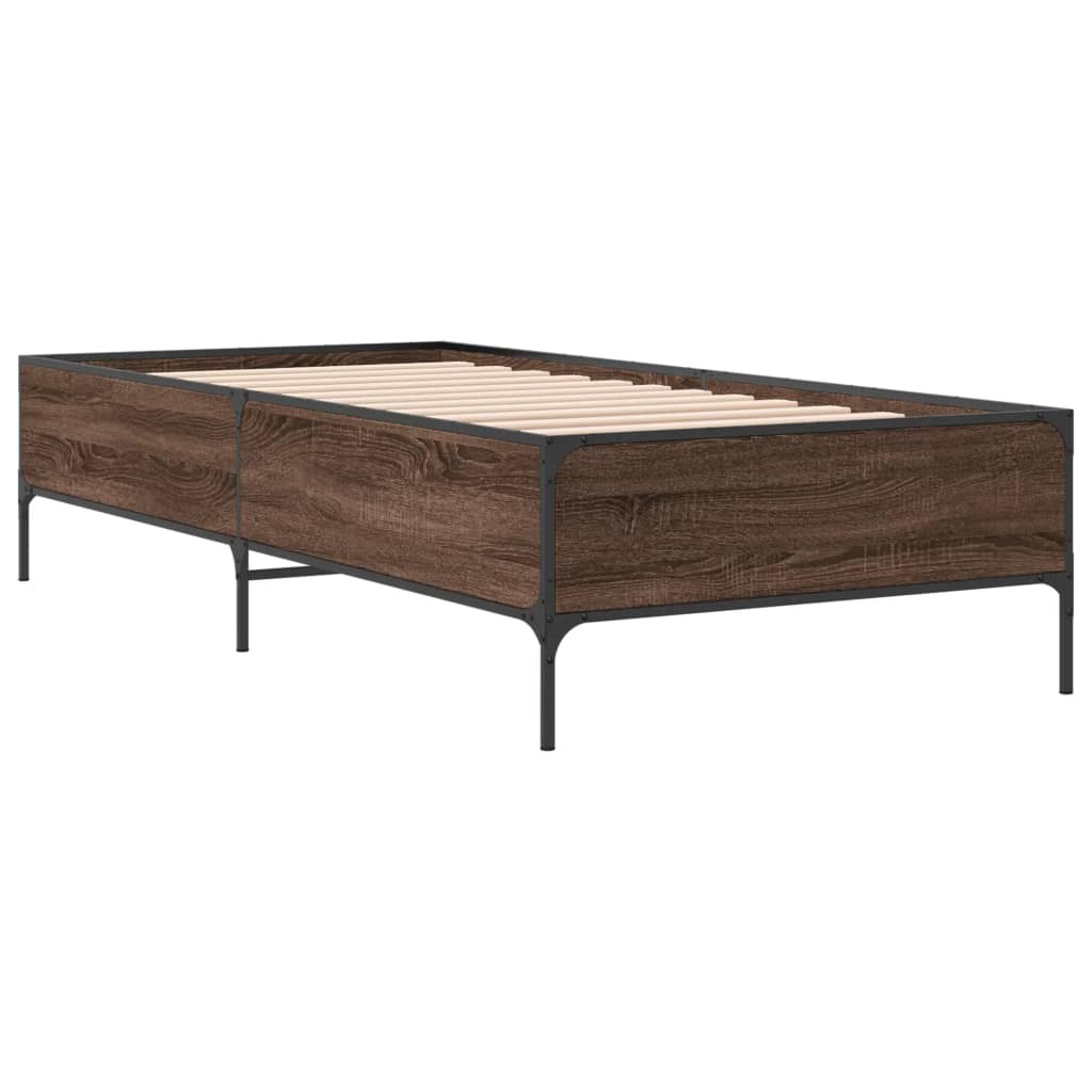 sengeramme 75x190 cm konstrueret træ og metal brun egetræsfarve