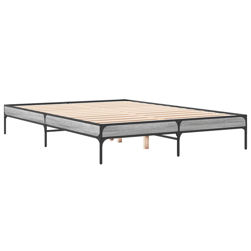 sengestel 150x200 cm konstrueret træ og metal grå sonoma-eg