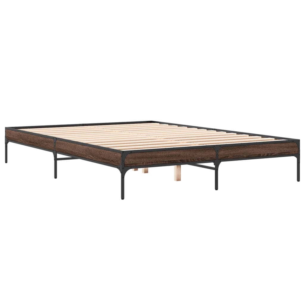 sengestel 150x200 cm konstrueret træ og metal brun egetræ