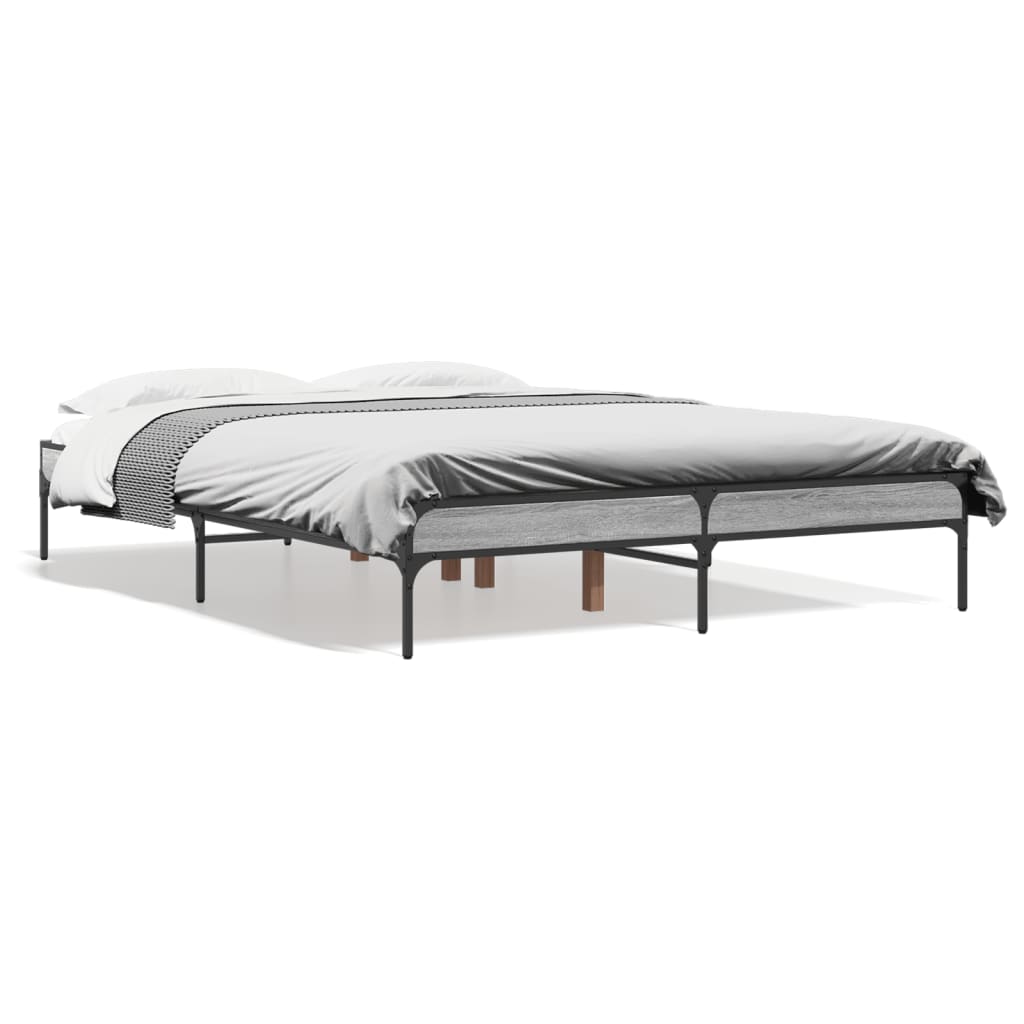 sengestel 120x200 cm konstrueret træ og metal grå sonoma-eg