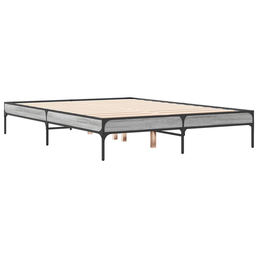 sengestel 120x200 cm konstrueret træ og metal grå sonoma-eg