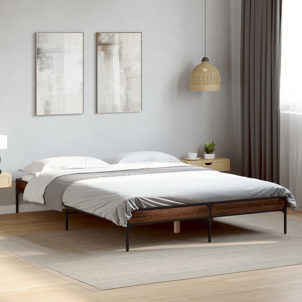 sengestel 120x200 cm konstrueret træ og metal brun egetræ