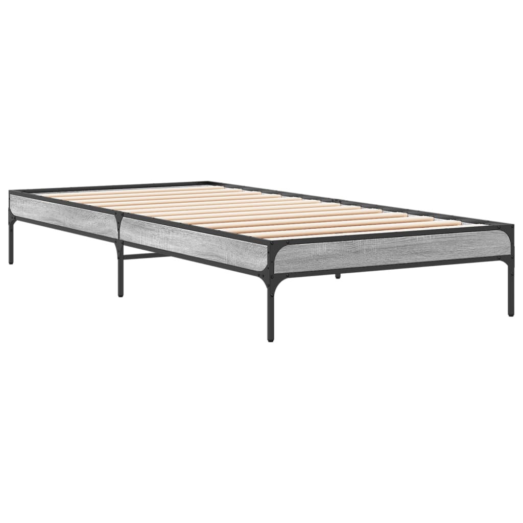 sengeramme 100x200 cm konstrueret træ og metal grå sonoma-eg