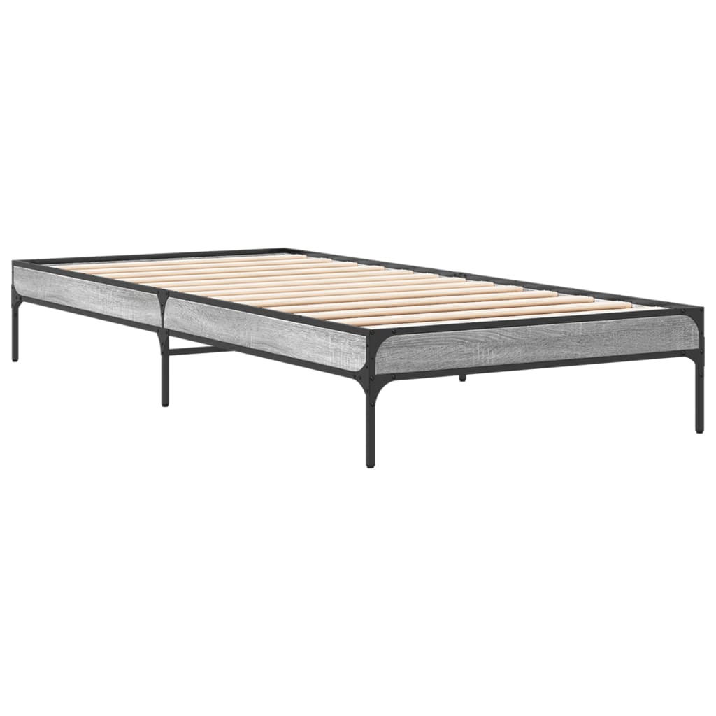 sengeramme 100x200 cm konstrueret træ og metal grå sonoma-eg