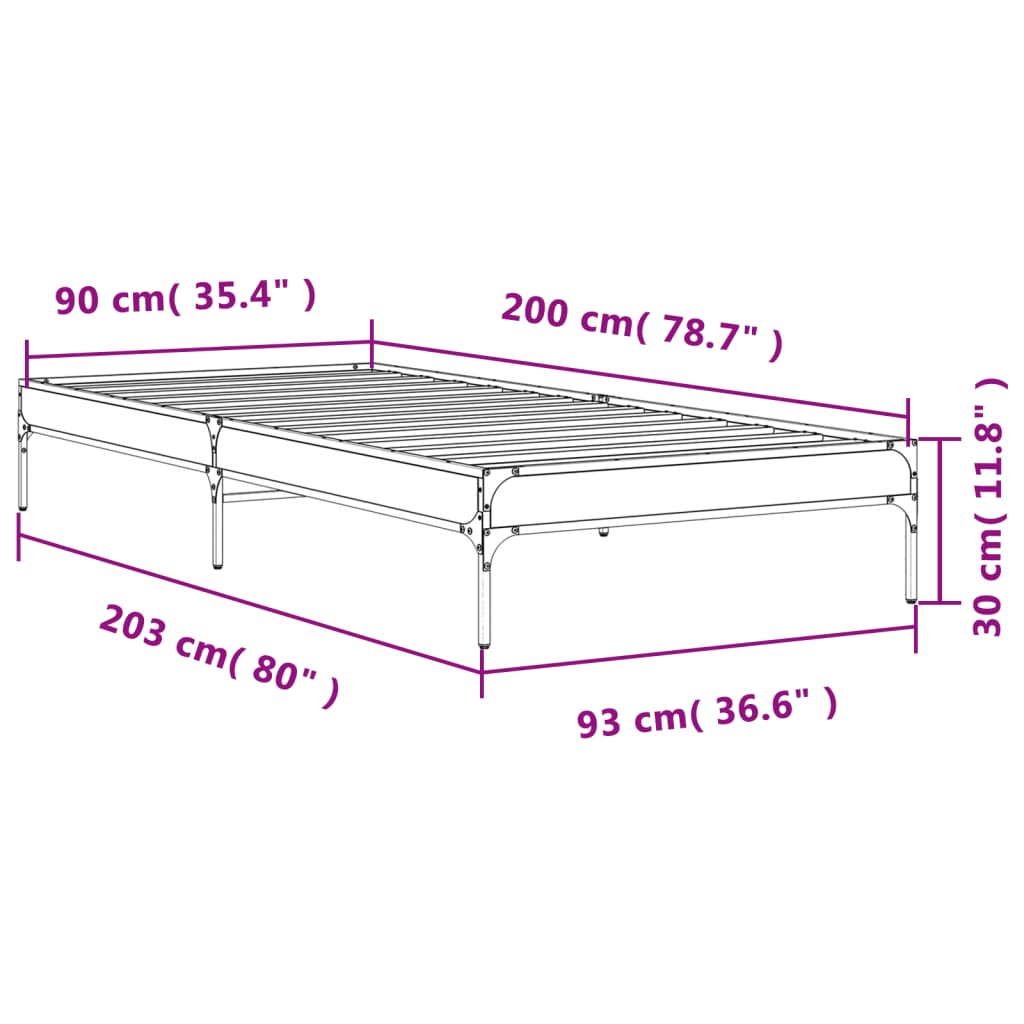sengeramme 90x200 cm konstrueret træ og metal sort