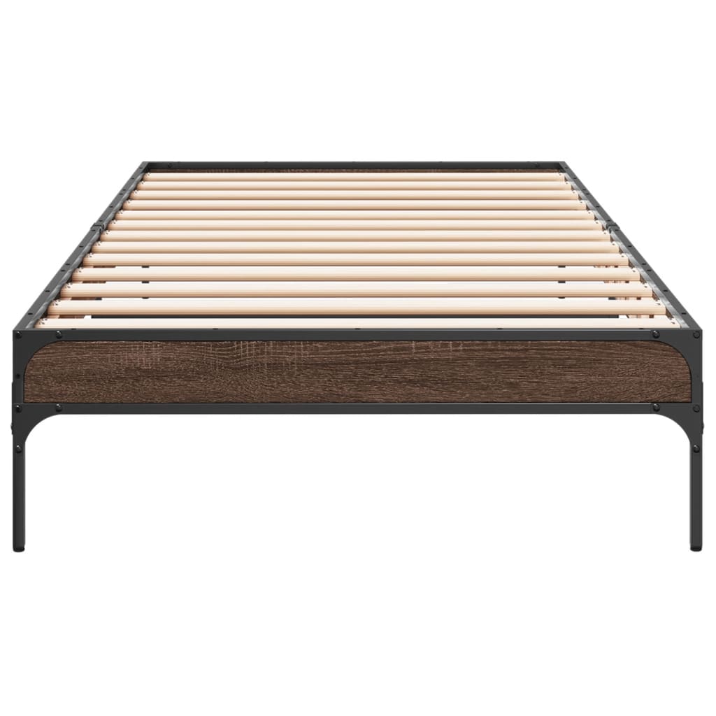 sengeramme 90x200 cm konstrueret træ og metal brun egetræsfarve