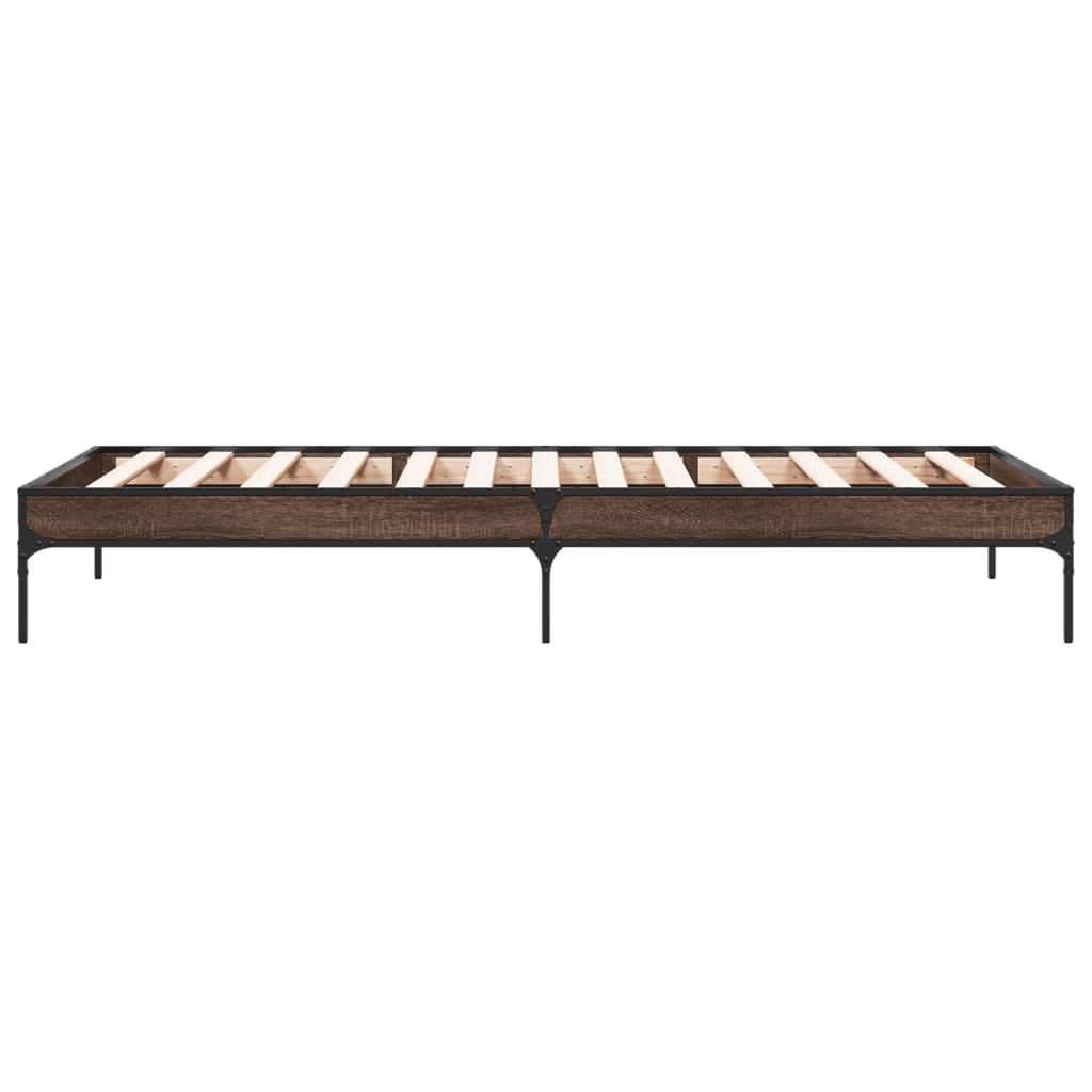 sengeramme 90x200 cm konstrueret træ og metal brun egetræsfarve