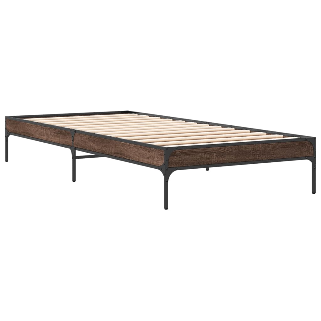 sengeramme 90x200 cm konstrueret træ og metal brun egetræsfarve