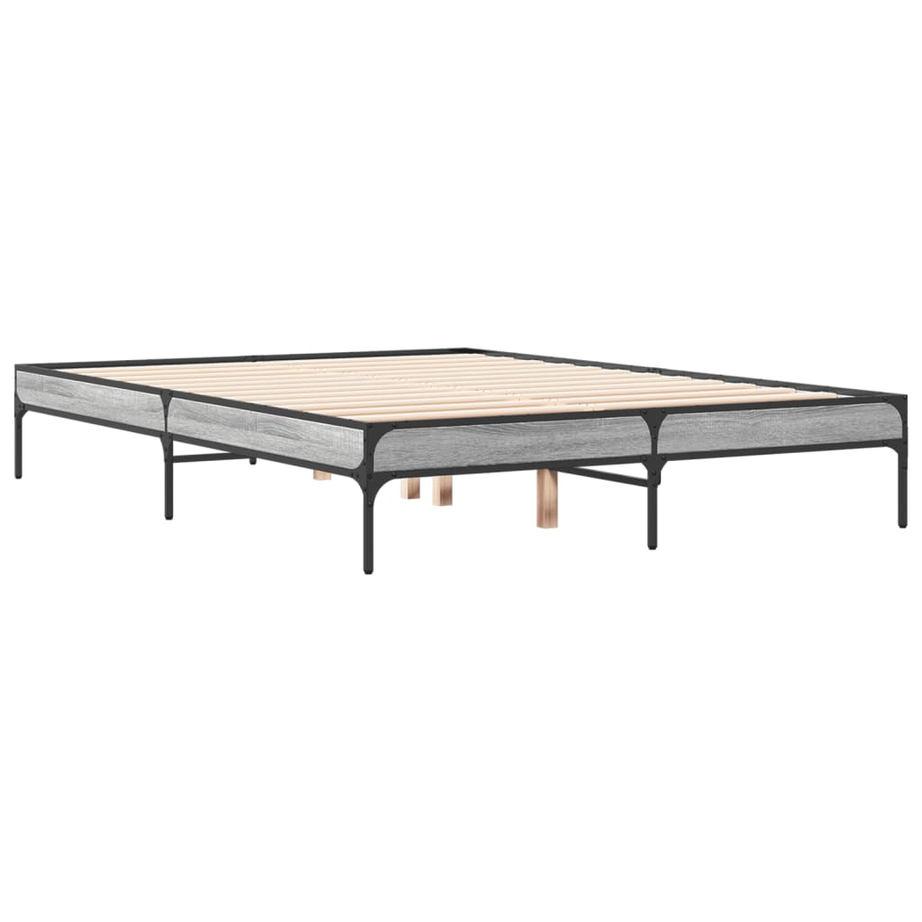 sengestel 135x190 cm konstrueret træ og metal grå sonoma-eg