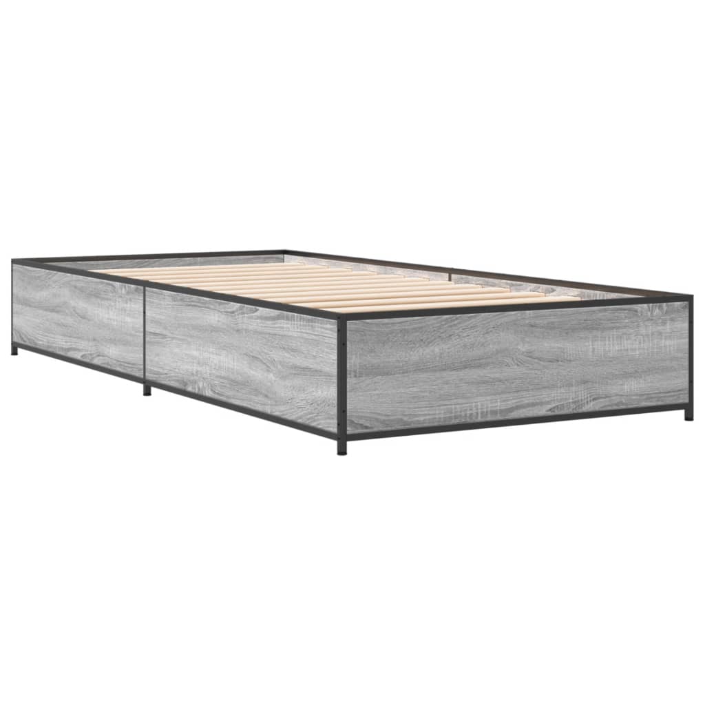 sengeramme 100x200 cm konstrueret træ og metal grå sonoma-eg