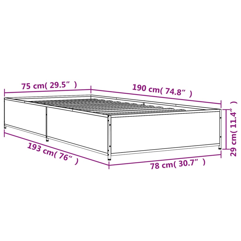 sengeramme 75x190 cm konstrueret træ og metal røget eg