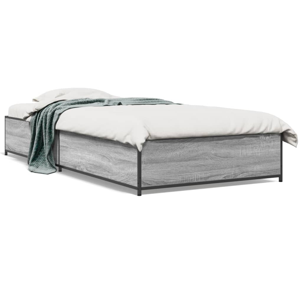 sengeramme 75x190 cm konstrueret træ og metal grå sonoma-eg