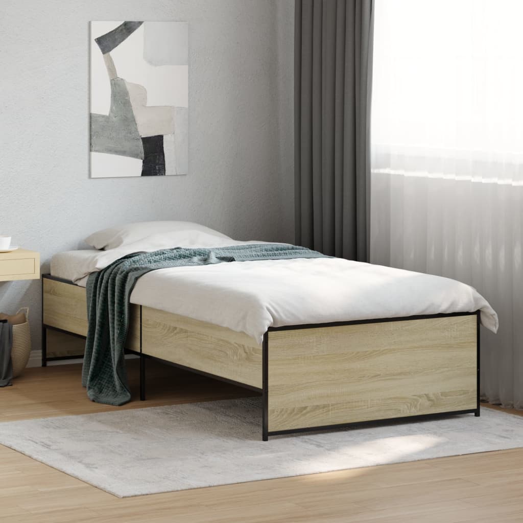 sengeramme 100x200 cm konstrueret træ og metal sonoma-eg
