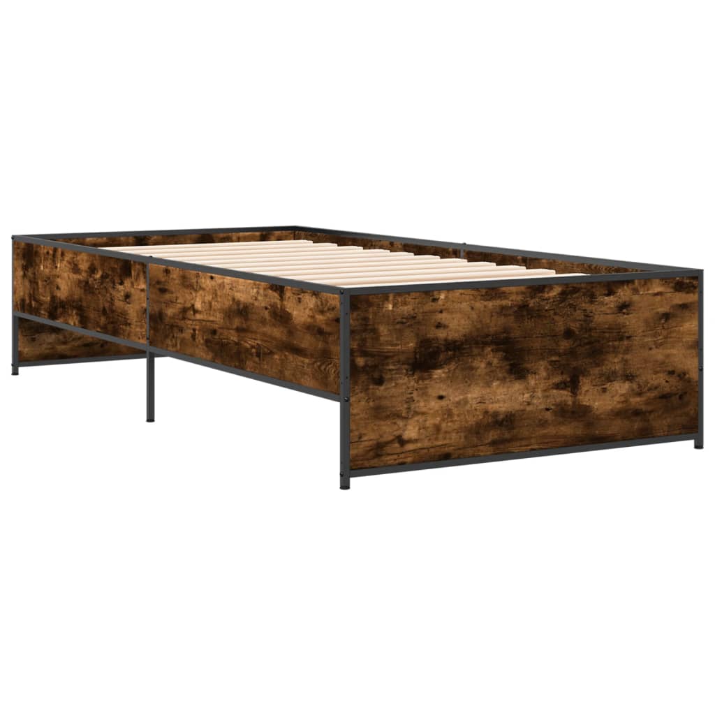 sengeramme 90x200 cm konstrueret træ og metal røget eg