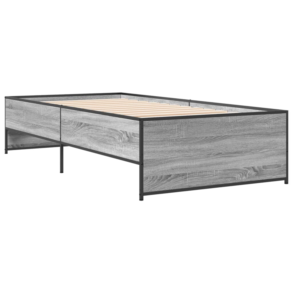 sengeramme 90x190 cm konstrueret træ og metal grå sonoma-eg