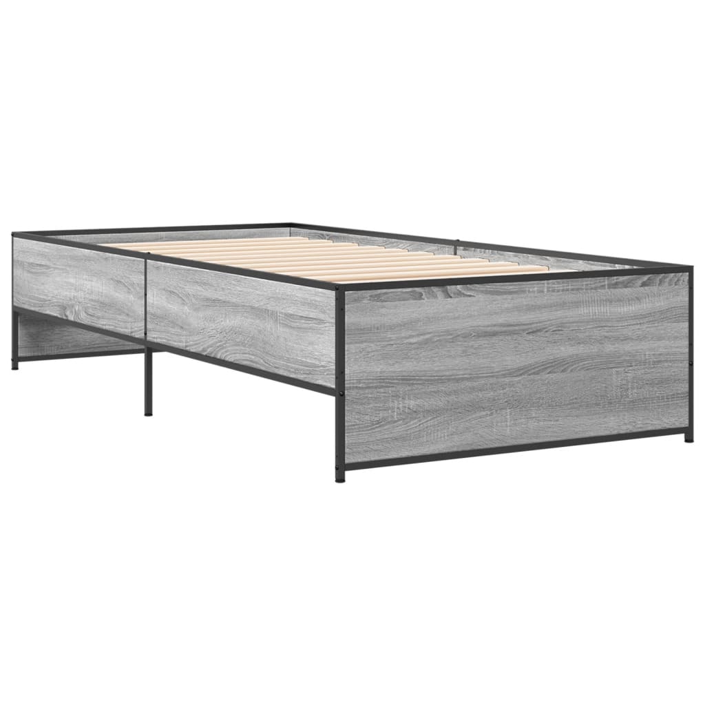 sengeramme 90x190 cm konstrueret træ og metal grå sonoma-eg