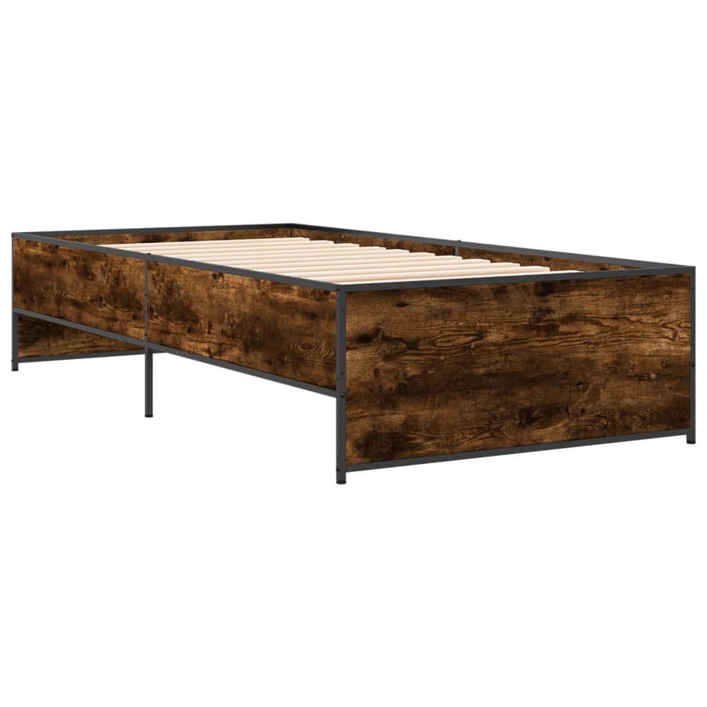 sengeramme 75x190 cm konstrueret træ og metal røget eg