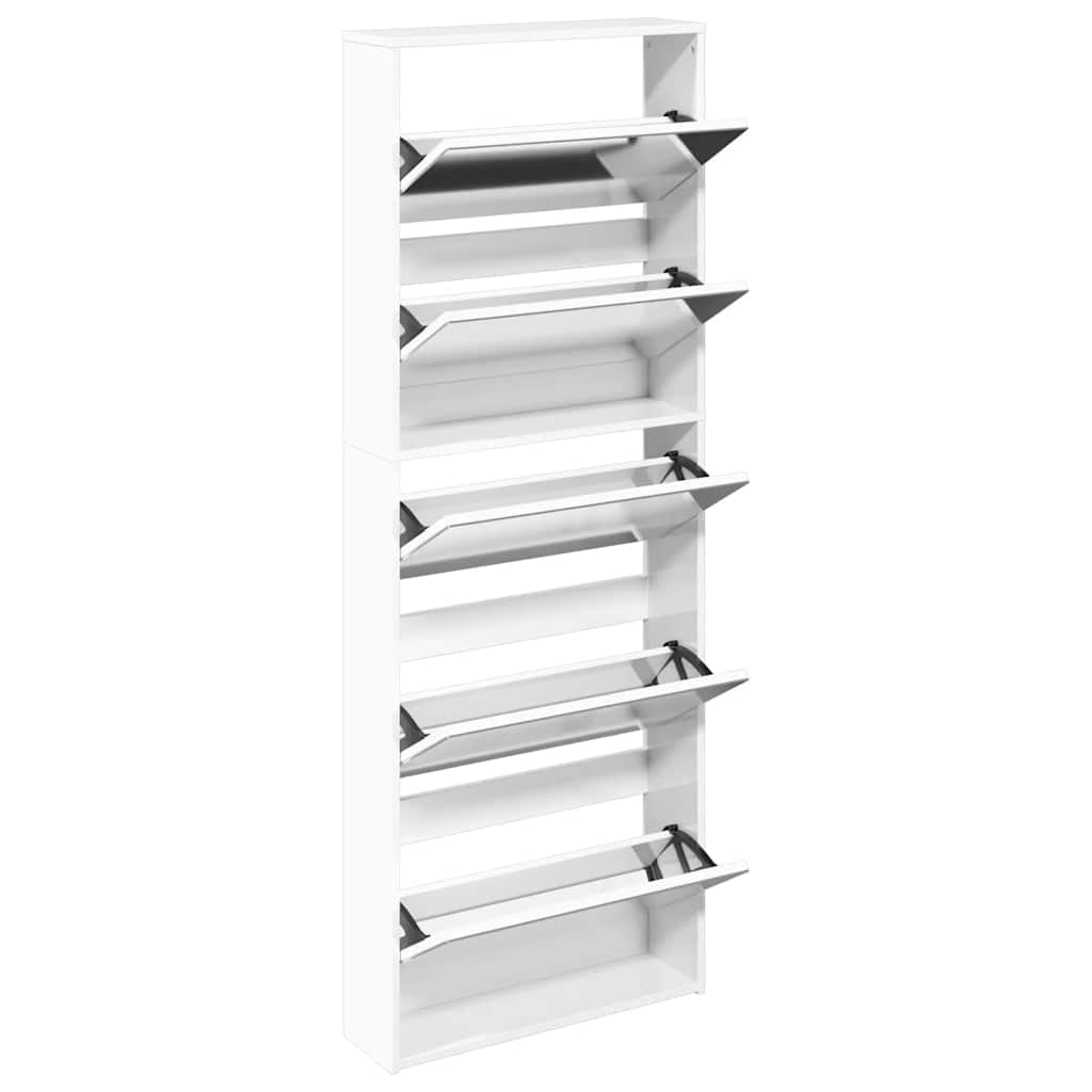 skoskab med spejl og 5 hylder 63x17x169,5 cm hvid højglans