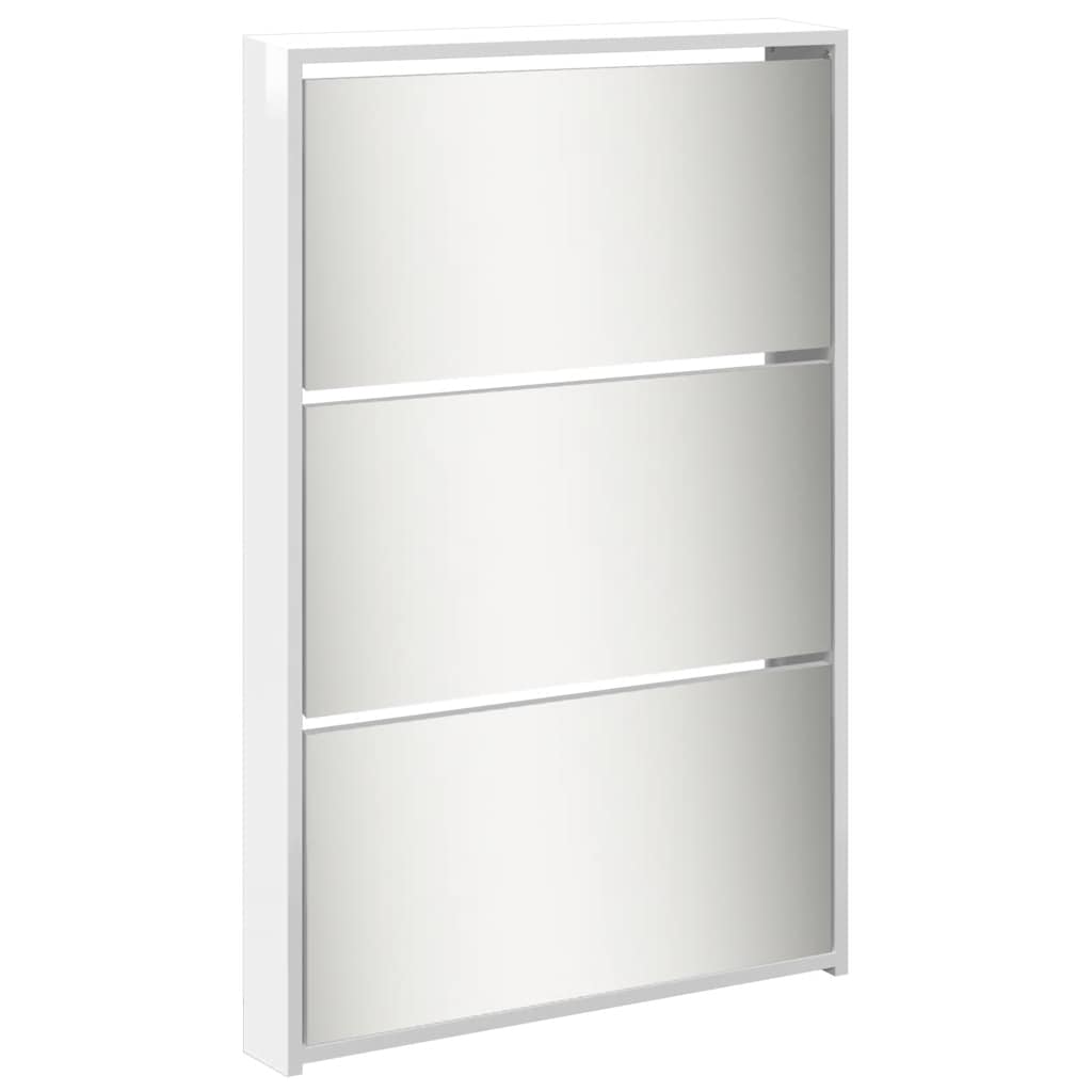 skoskab med spejl og 5 hylder 63x17x169,5 cm hvid højglans