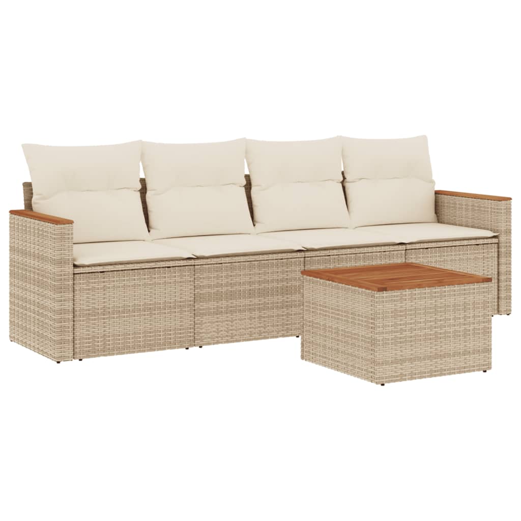 sofasæt til haven 5 dele med hynder polyrattan beige