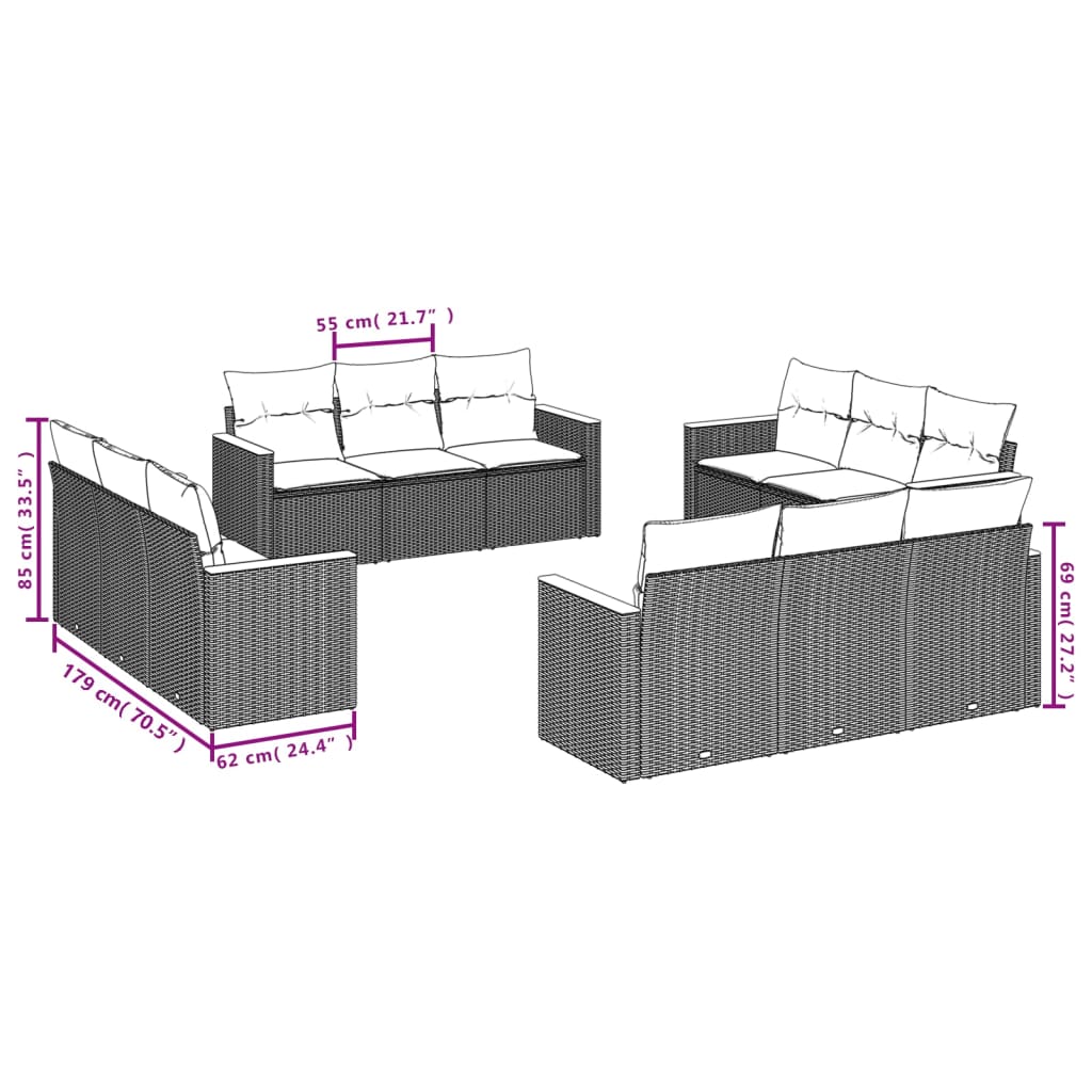 sofasæt til haven 12 dele med hynder polyrattan sort