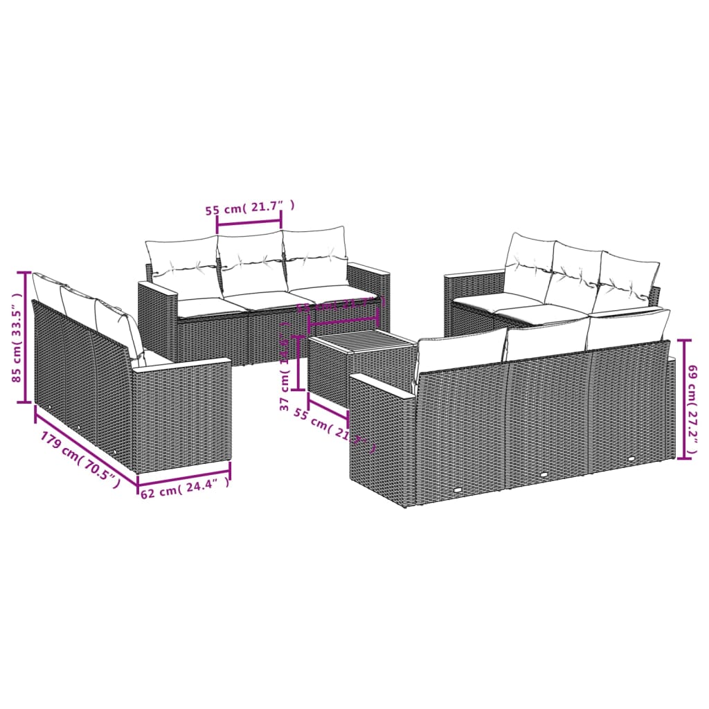 sofasæt til haven 13 dele med hynder polyrattan beige