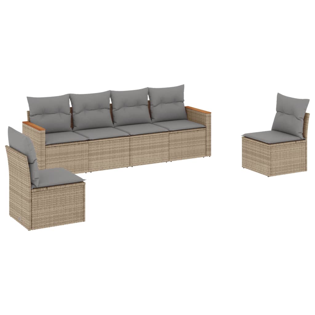 havesofasæt 6 dele med hynder polyrattan beige