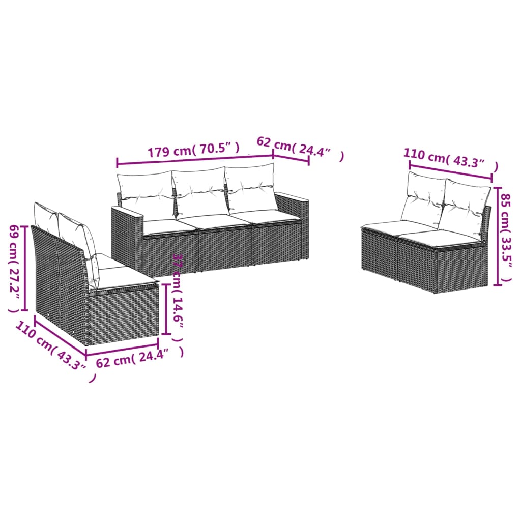havesofasæt 7 dele med hynder polyrattan beige
