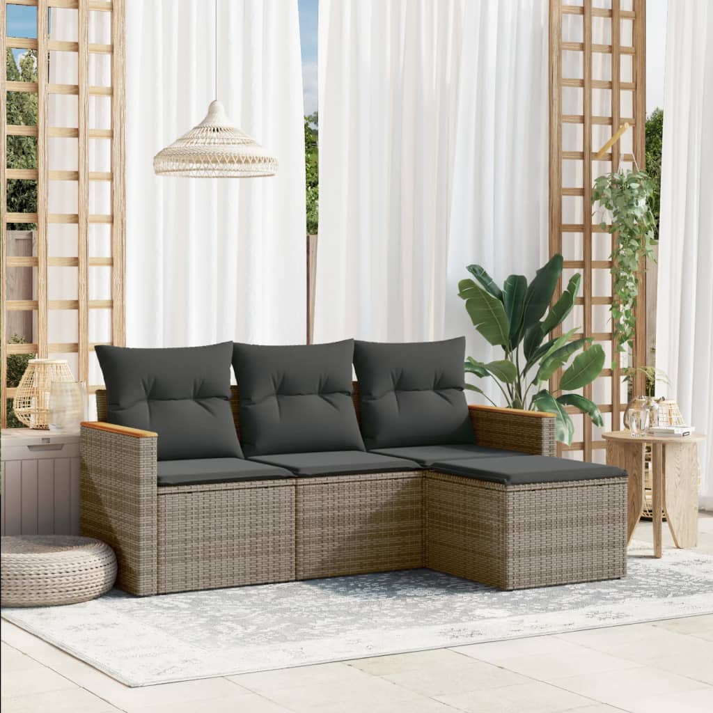 sofasæt til haven 4 dele med hynder polyrattan grå