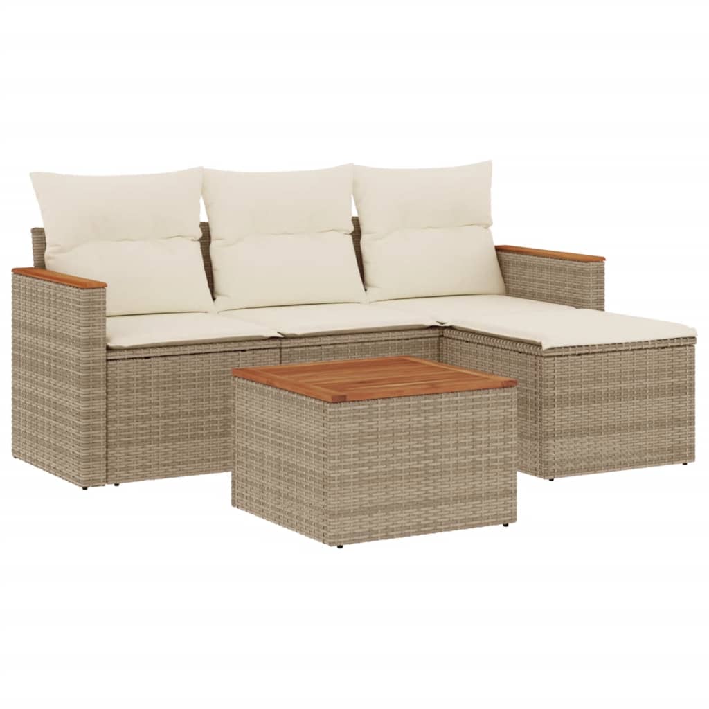 sofasæt til haven 5 dele med hynder polyrattan beige