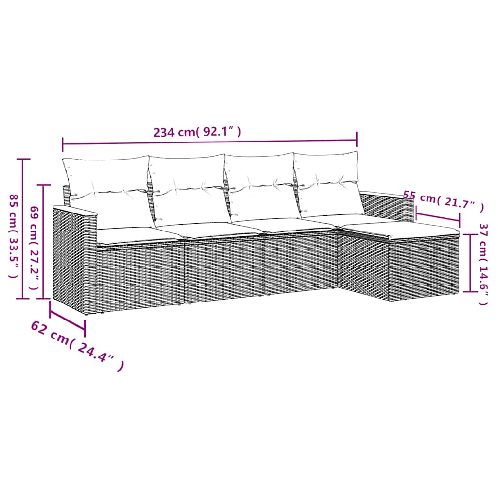 sofasæt til haven 5 dele med hynder polyrattan beige