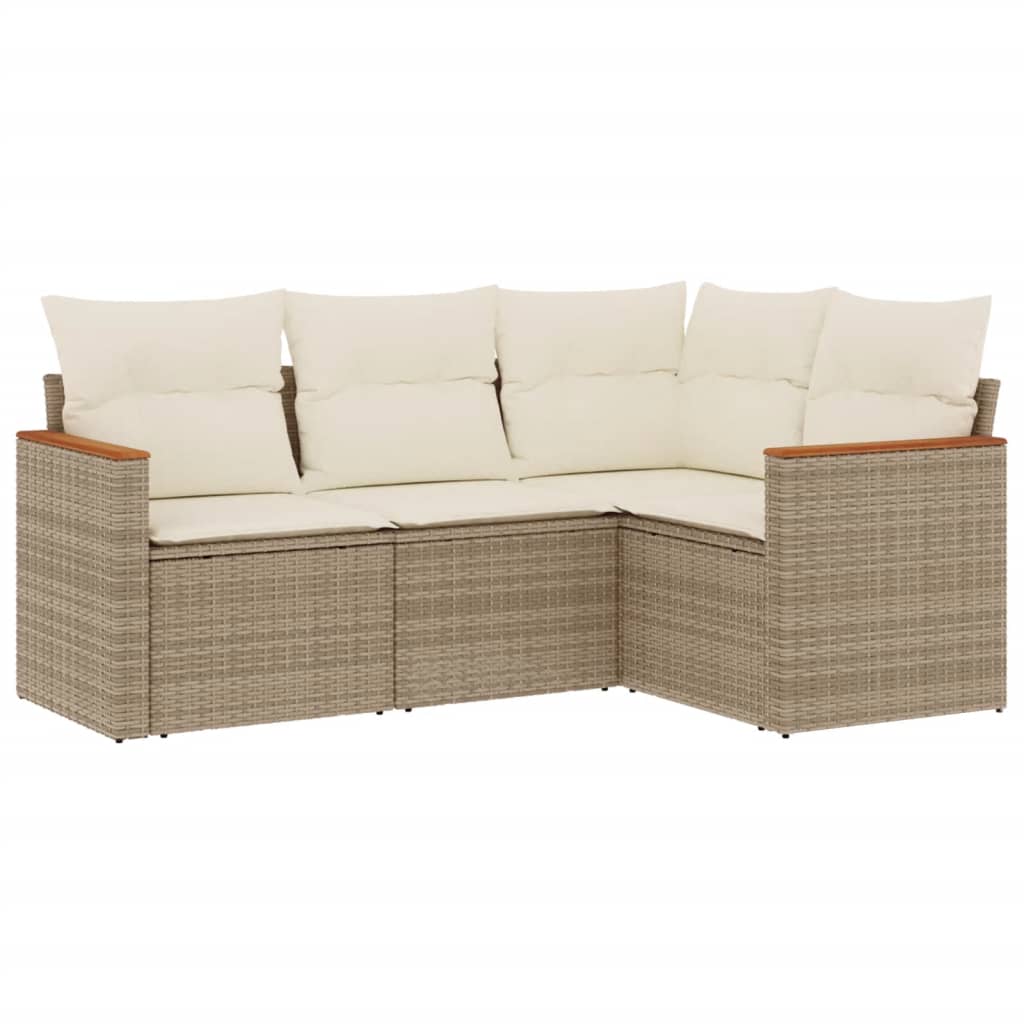 sofasæt til haven 4 dele med hynder polyrattan beige