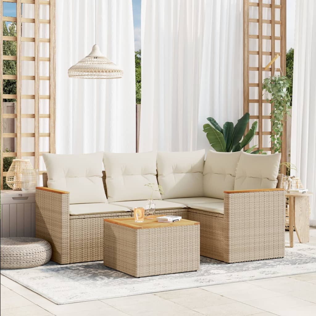 sofasæt til haven 5 dele med hynder polyrattan beige