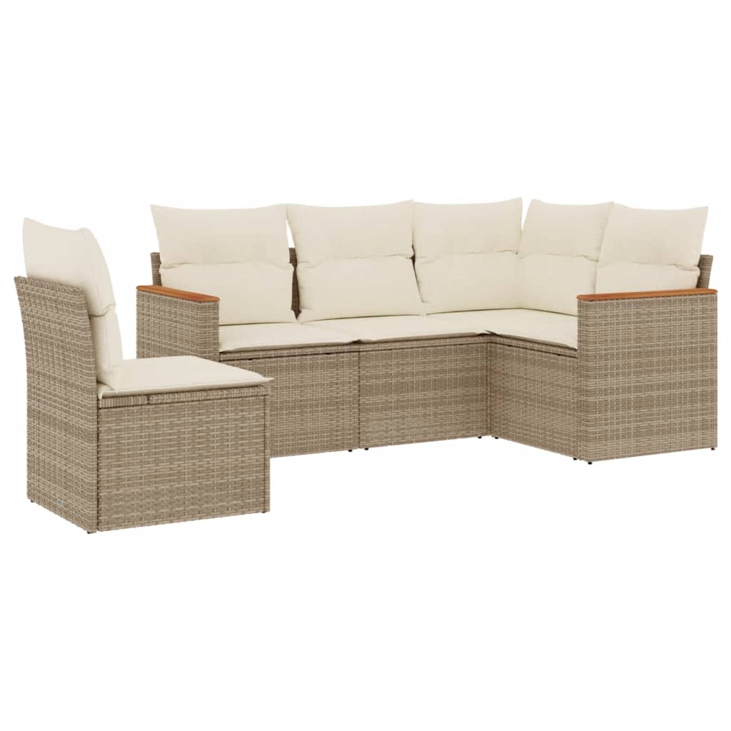 sofasæt til haven 5 dele med hynder polyrattan beige