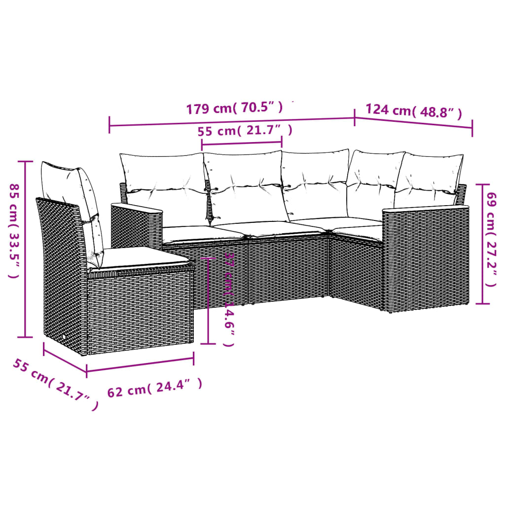sofasæt til haven 5 dele med hynder polyrattan beige