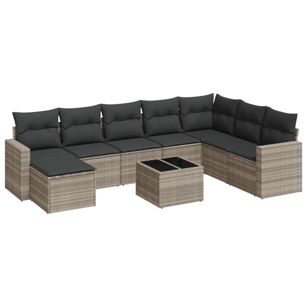 sofasæt til haven 9 dele med hynder polyrattan lysegrå