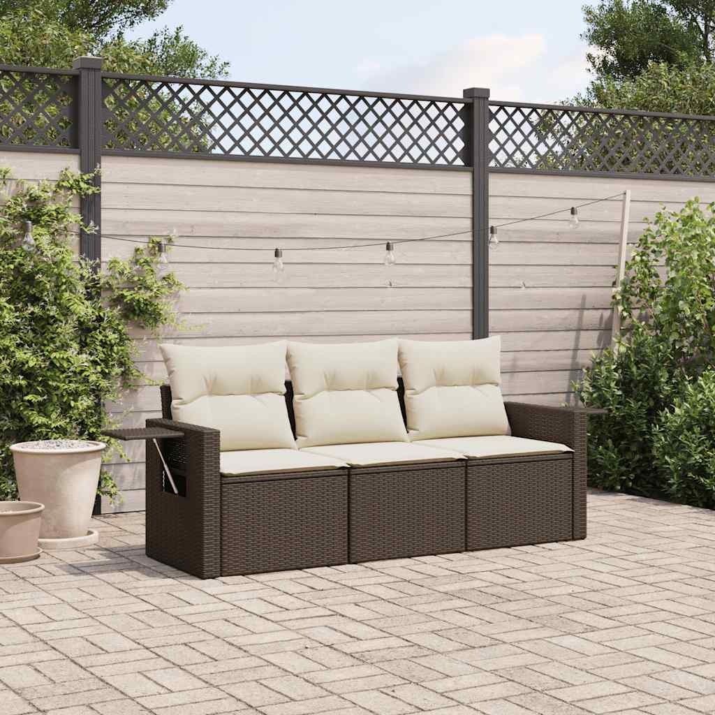 sofasæt til haven 3 dele med hynder polyrattan brun