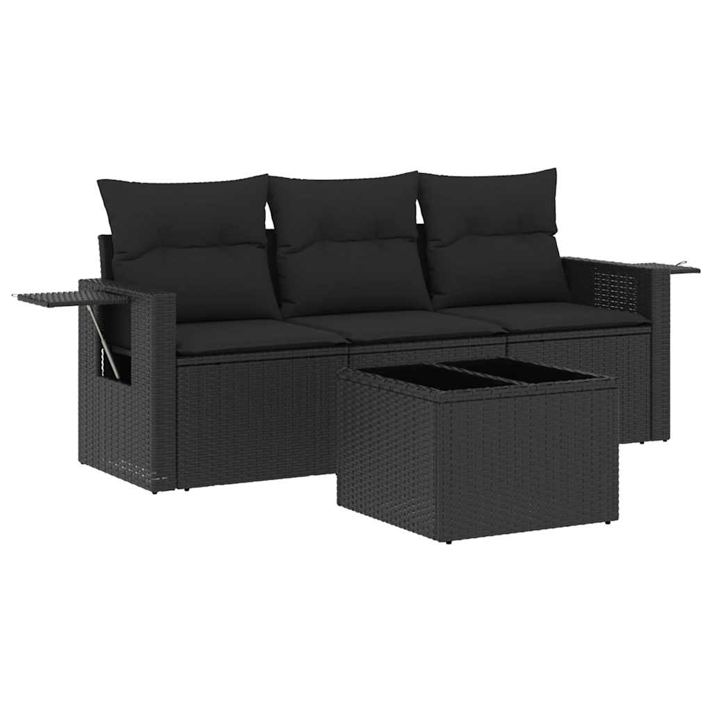 sofasæt til haven 4 dele med hynder polyrattan sort