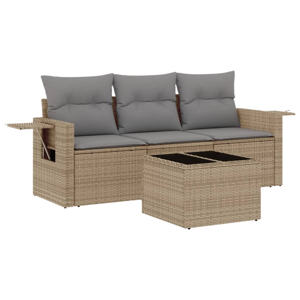 sofasæt til haven 4 dele med hynder polyrattan beige