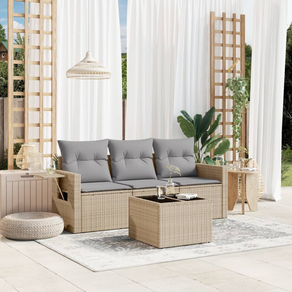 sofasæt til haven 4 dele med hynder polyrattan beige