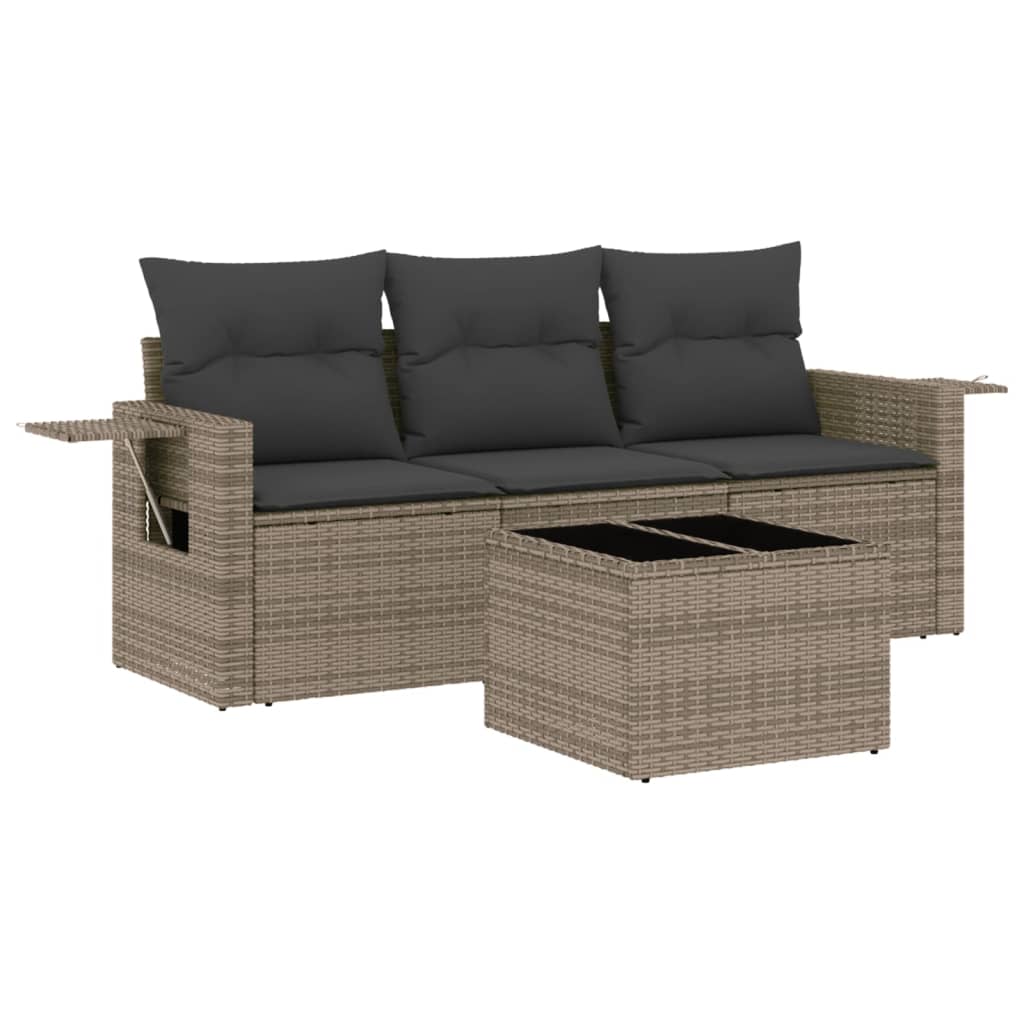 sofasæt til haven 4 dele med hynder polyrattan grå