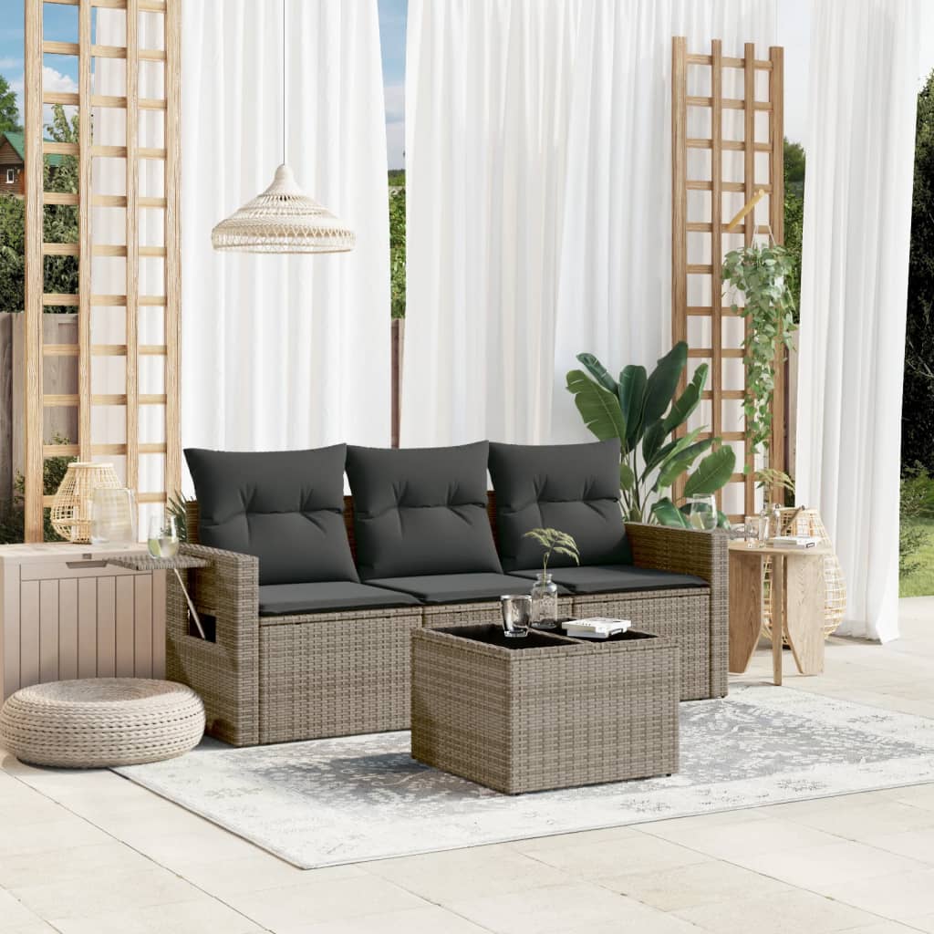 sofasæt til haven 4 dele med hynder polyrattan grå