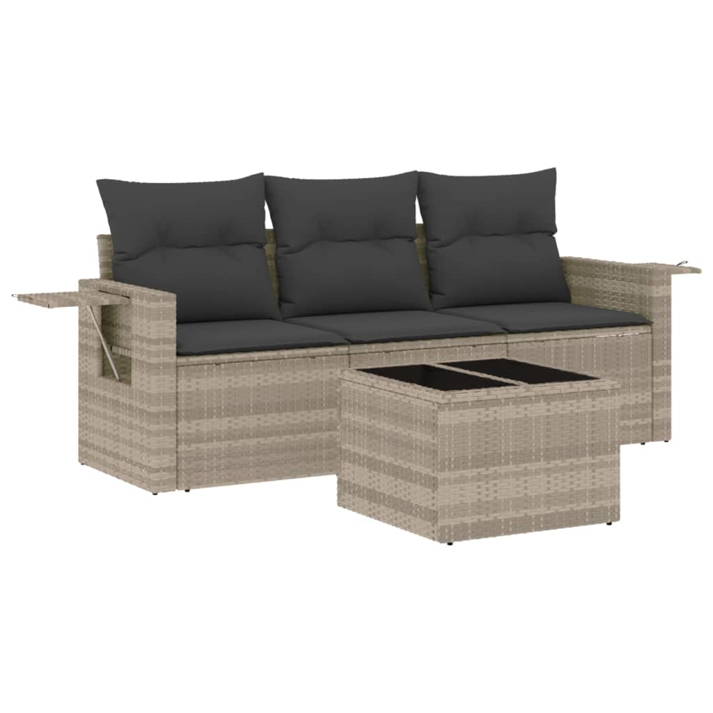 sofasæt til haven 4 dele med hynder polyrattan lysegrå