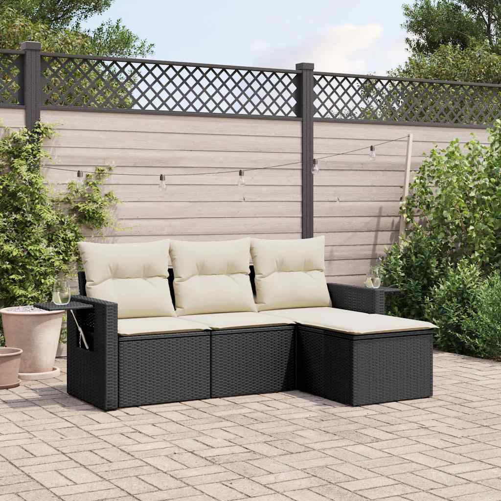 sofasæt til haven 4 dele med hynder polyrattan sort