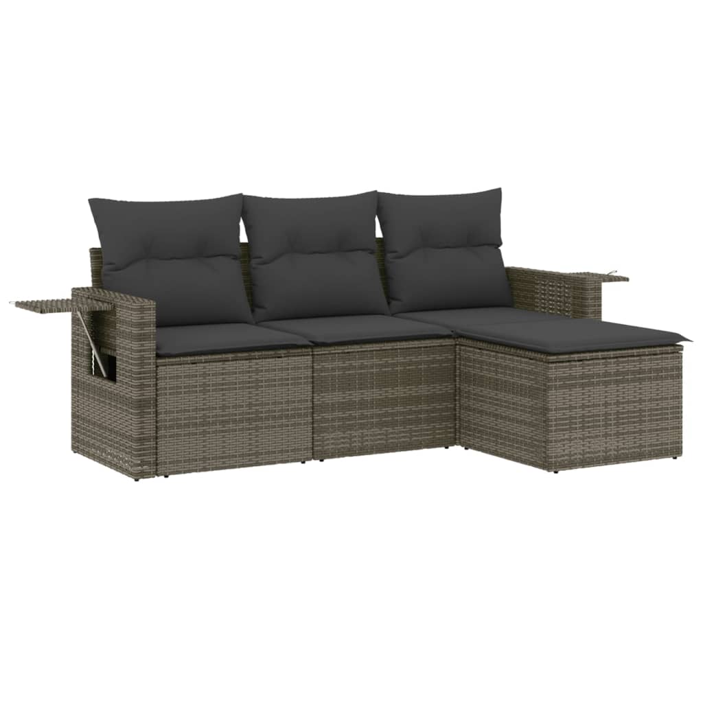sofasæt til haven 4 dele med hynder polyrattan grå