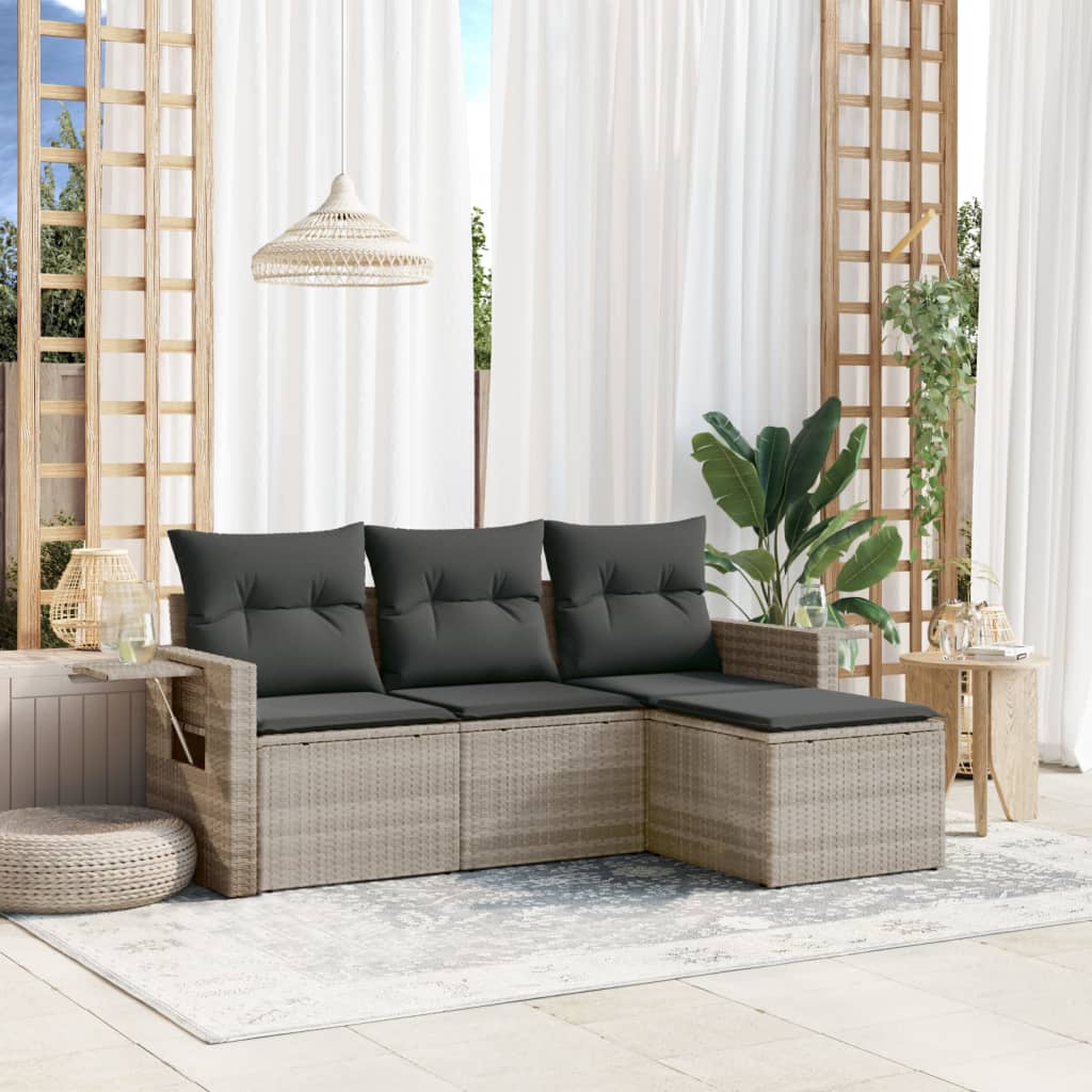 sofasæt til haven 4 dele med hynder polyrattan lysegrå